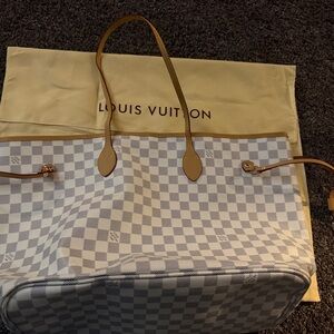 Louis Vuitton Gray and Tan Checkered Tote